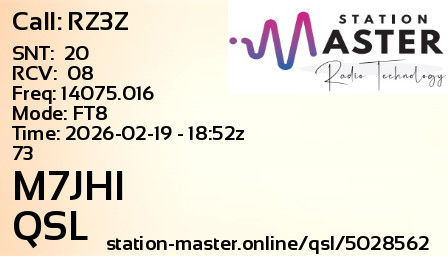 QSL Card for M7JHI QSO with RZ3Z