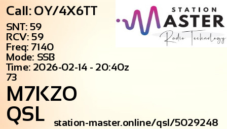 QSL Card for M7KZO QSO with OY/4X6TT