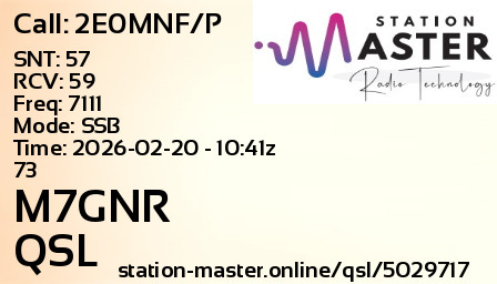 QSL Card for M7GNR QSO with 2E0MNF/P