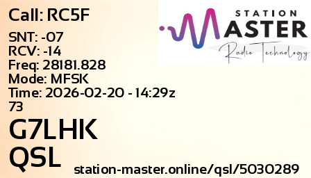 QSL Card for G7LHK QSO with RC5F