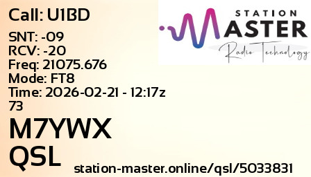 QSL Card for M7YWX QSO with U1BD