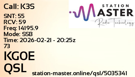 QSL Card for KG0E QSO with K3S