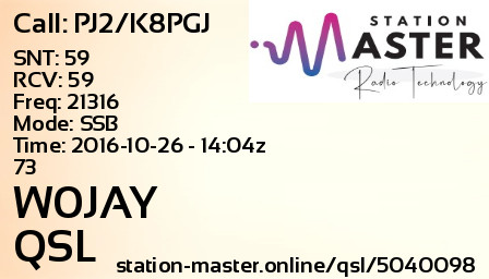 QSL Card for W0JAY QSO with PJ2/K8PGJ