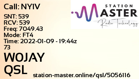 QSL Card for W0JAY QSO with NY1V