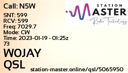 QSL Card for W0JAY QSO with N5W