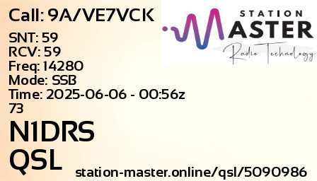 QSL Card for N1DRS QSO with 9A/VE7VCK