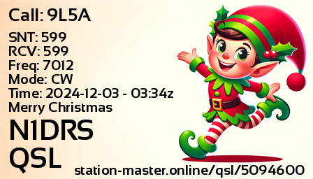 QSL Card for N1DRS QSO with 9L5A