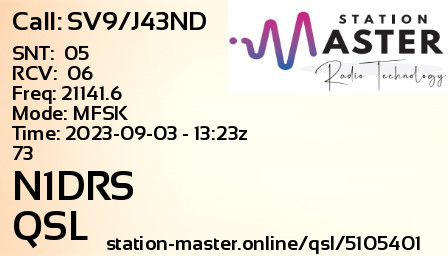 QSL Card for N1DRS QSO with SV9/J43ND