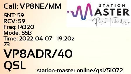 QSL Card for VP8ADR/40 QSO with VP8NE/MM