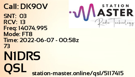 QSL Card for N1DRS QSO with DK9OV