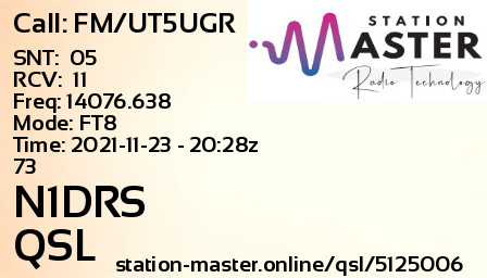 QSL Card for N1DRS QSO with FM/UT5UGR