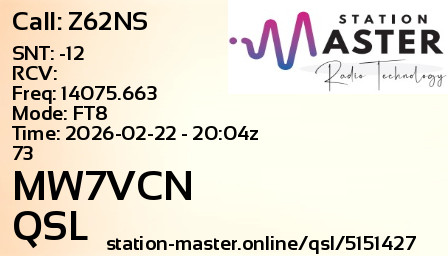 QSL Card for MW7VCN QSO with Z62NS