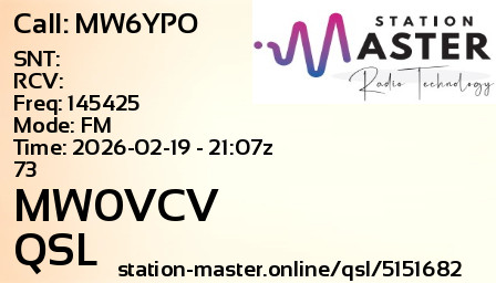 QSL Card for MW0VCV QSO with MW6YPO