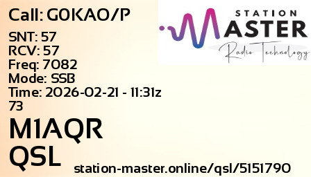 QSL Card for M1AQR QSO with G0KAO/P