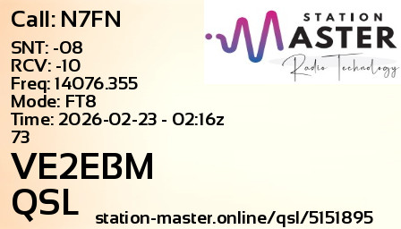 QSL Card for VE2EBM QSO with N7FN