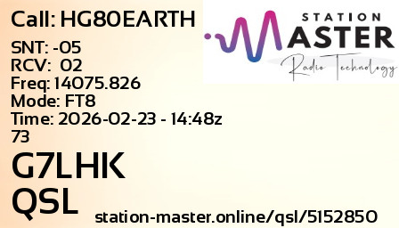 QSL Card for G7LHK QSO with HG80EARTH