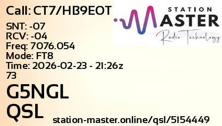 QSL Card for G5NGL QSO with CT7/HB9EOT