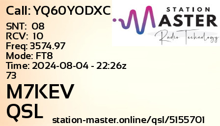 QSL Card for M7KEV QSO with YQ60YODXC