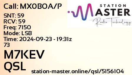 QSL Card for M7KEV QSO with MX0BOA/P