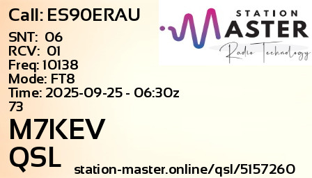 QSL Card for M7KEV QSO with ES90ERAU