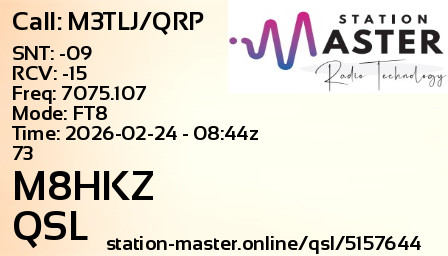 QSL Card for M8HKZ QSO with M3TLJ/QRP