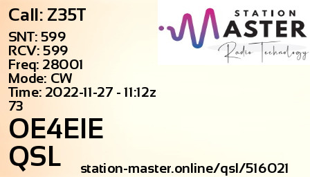 QSL Card for OE4EIE QSO with Z35T