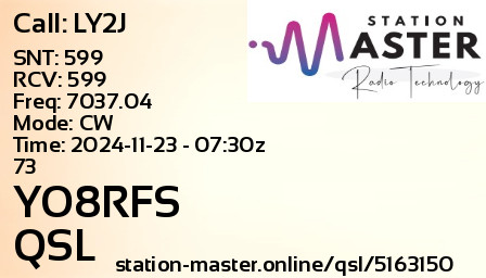 QSL Card for YO8RFS QSO with LY2J