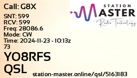 QSL Card for YO8RFS QSO with G8X