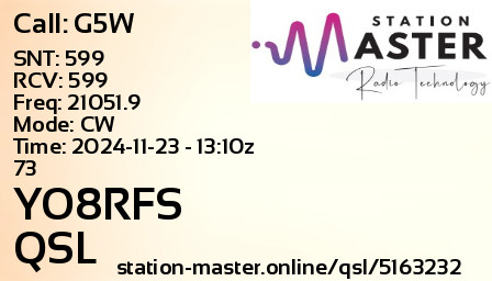 QSL Card for YO8RFS QSO with G5W