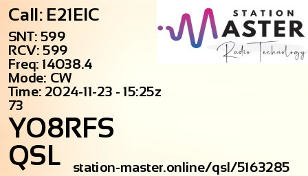 QSL Card for YO8RFS QSO with E21EIC