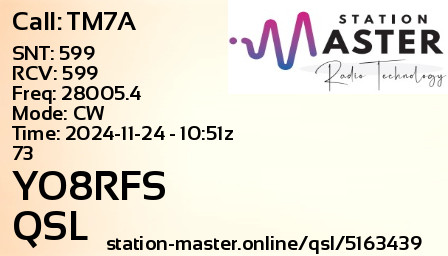 QSL Card for YO8RFS QSO with TM7A