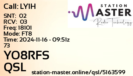 QSL Card for YO8RFS QSO with LY1H