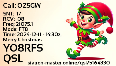 QSL Card for YO8RFS QSO with OZ5GW