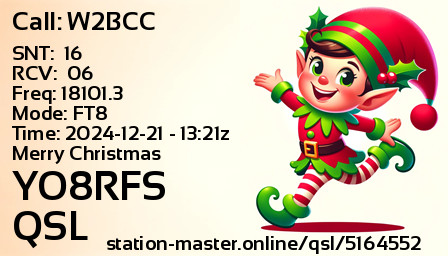 QSL Card for YO8RFS QSO with W2BCC