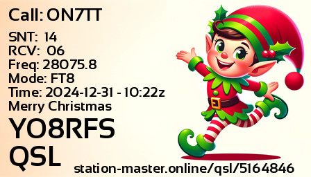 QSL Card for YO8RFS QSO with ON7TT
