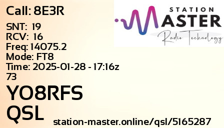 QSL Card for YO8RFS QSO with 8E3R