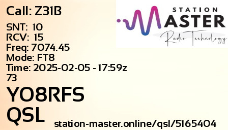QSL Card for YO8RFS QSO with Z31B