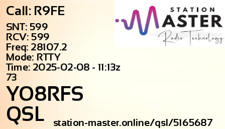 QSL Card for YO8RFS QSO with R9FE