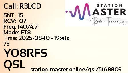 QSL Card for YO8RFS QSO with R3LCD