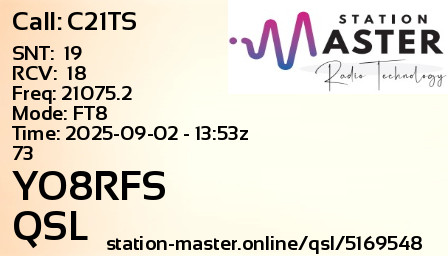 QSL Card for YO8RFS QSO with C21TS