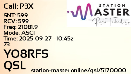 QSL Card for YO8RFS QSO with P3X