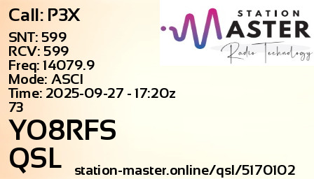 QSL Card for YO8RFS QSO with P3X