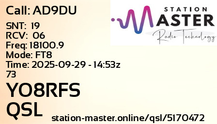 QSL Card for YO8RFS QSO with AD9DU