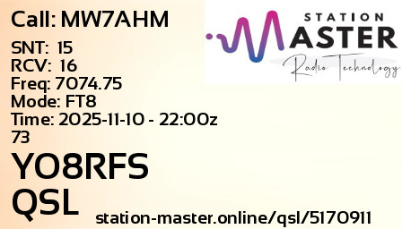 QSL Card for YO8RFS QSO with MW7AHM