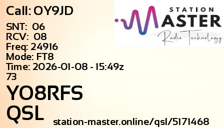 QSL Card for YO8RFS QSO with OY9JD