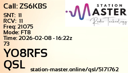 QSL Card for YO8RFS QSO with ZS6KBS