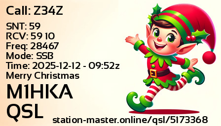QSL Card for M1HKA QSO with Z34Z