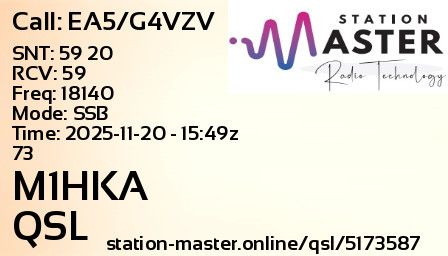 QSL Card for M1HKA QSO with EA5/G4VZV