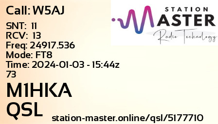 QSL Card for M1HKA QSO with W5AJ