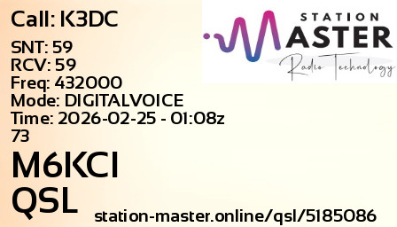 QSL Card for M6KCI QSO with K3DC